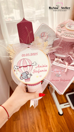 Lumanare Botez roz cu gherghef Balon aer cald [1]