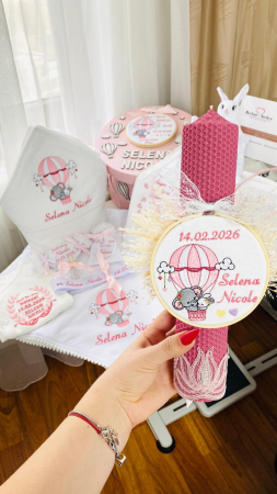 Lumanare Botez roz cu gherghef Balon aer cald [1]