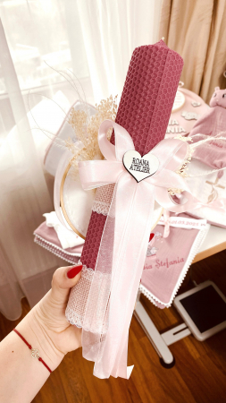 Lumanare Botez roz cu gherghef Balon aer cald [2]