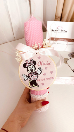 Lumanari Botez - Lumanare Botez roz cu gherghef Minnie
