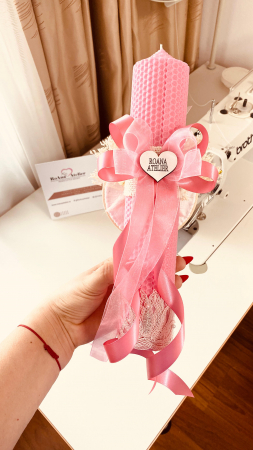 Lumanare Botez roz cu gherghef Zana Fluturas [2]