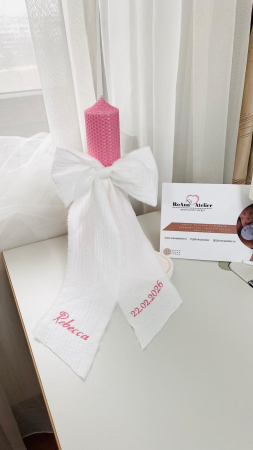 Botez - Lumanare Botez roz funda muselina alba