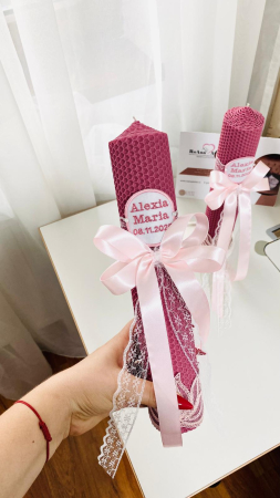 Botez - Lumanare Botez Roz simpla