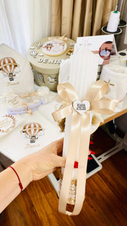 Lumanare Botez Stelara Alba cu gherghef brodat ursulet [4]