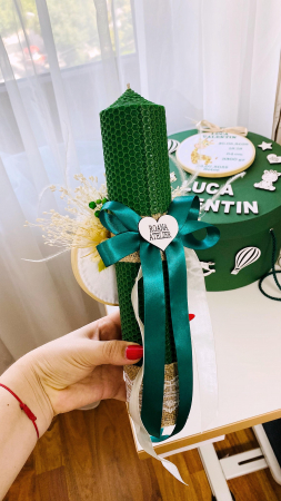 Lumanare Botez verde cu gherghef brodat Girafa [2]