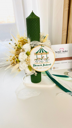 Lumanari Botez - Lumanare Botez Verde cu gherghef Carusel