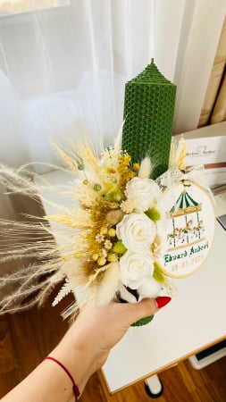 Lumanare Botez Verde cu gherghef Carusel [3]