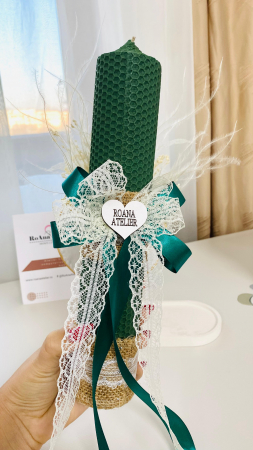 Lumanare Botez verde simpla cu gherghef brodat Simba [1]