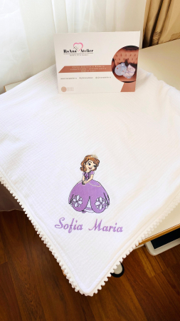 Nou Nascuti - Paturica muselina Printesa Sofia personalizata