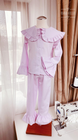 Fetite - Pijama fetite roz cu volanase