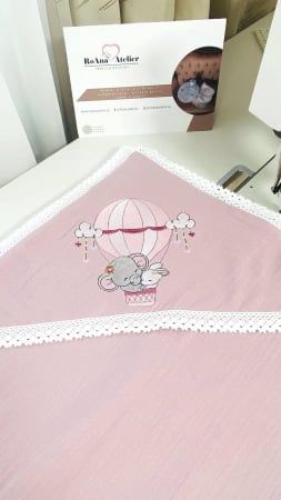 Prima Baita - Pled cu capison muselina roz prafuit Balon Aer Cald
