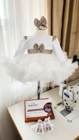 Rochite Botez - Rochita de printesa alba cu paiete aurii