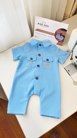Baietei - Salopeta bleu bebelus personalizata initiale