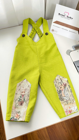 Baietei - Salopeta verde lime cu iepurasi