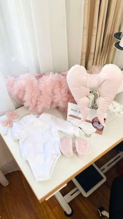 Set Botez Fetita cu Aripi Ingeras Roz Prafuit