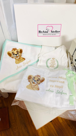 Botez - Set Prima Baita cu Nasii Simba verde mint personalizat