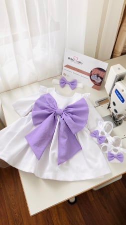 Rochite Botez - Set Rochita alba Linda cu fundita mov