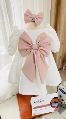 Set Rochita alba Linda cu fundita roz prafuit [3]