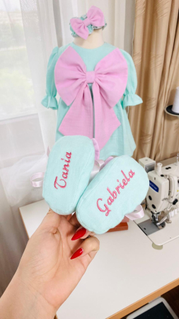 Set Rochita Candy Muselina Verde Mint Roz [4]
