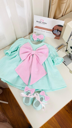 Set Rochita Candy Muselina Verde Mint Roz [1]