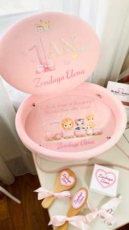 Set Tavita Mot Cu Capac Catifea Roz Trenulet Safari personalizata [1]