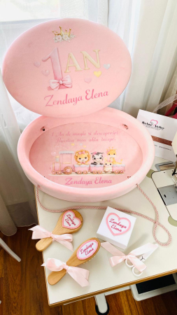 Tavite Mot Turta - Set Tavita Mot Cu Capac Catifea Roz Trenulet Safari personalizata