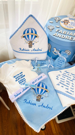 Trusou Botez Albastru Ursulet in Balon cu aer cald [1]