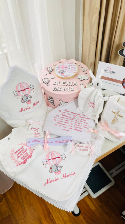 Trusouri Botez Catifea - Trusou Botez Fetita Alb Elefantel Balon cu aer cald