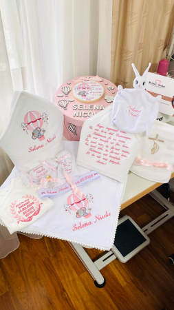 Trusou Botez Fetita Alb Elefantel Balon cu aer cald [4]