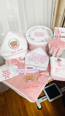 Trusouri Botez Catifea - Trusou Botez Fetita Ursulet cu fundita personalizat