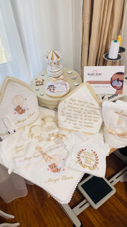 Botez - Trusou Botez Muselina Alba Ursulet cu balon auriu