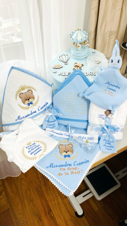 Trusouri Botez Muselina - Trusou Botez Muselina Bleu Ursulet cu coronita