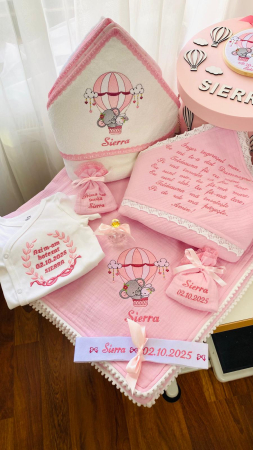 Trusou Botez Muselina Roz Ursulet in balon aer cald roz [1]