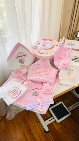 Trusouri Botez Muselina - Trusou Botez Muselina Roz Ursulet in balon aer cald roz