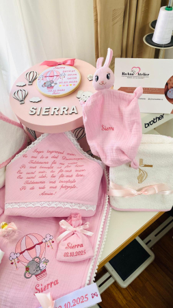 Trusou Botez Muselina Roz Ursulet in balon aer cald roz [2]