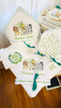 Trusou Botez Muselina Safari Alb cu Verde [1]