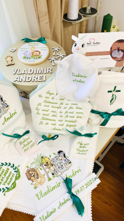 Trusou Botez Muselina Safari Alb cu Verde [2]