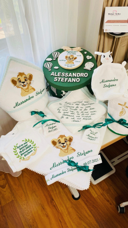 Trusou Botez Muselina Simba alb cu verde
