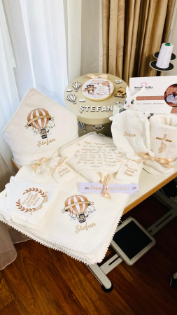 Trusou Botez Muselina Ursulet in balon aer cald bej [6]