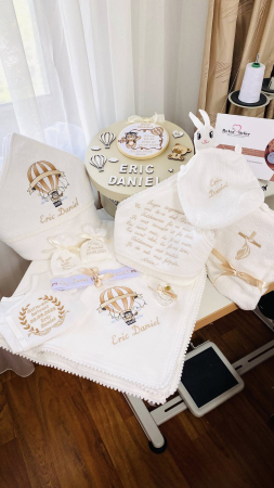 Trusou Botez Muselina Ursulet in balon aer cald bej [3]