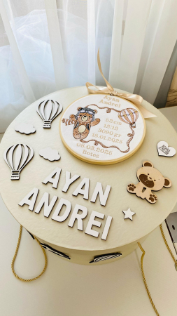 Trusou Botez Muselina Ursulet in balon aer cald bej [4]