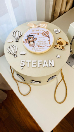 Trusou Botez Muselina Ursulet in balon aer cald bej [5]