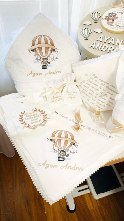 Trusou Botez Muselina Ursulet in balon aer cald bej [1]