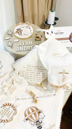 Trusou Botez Muselina Ursulet in balon aer cald bej [2]