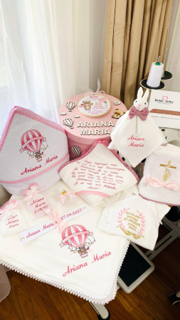 Trusouri Botez Muselina - Trusou Botez Muselina Ursulet in balon aer cald roz