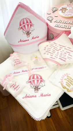 Trusou Botez Muselina Ursulet in balon aer cald roz [1]