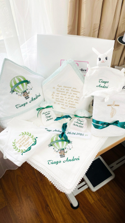 Trusouri Botez Muselina - Trusou Botez Muselina Ursulet in balon aer cald verde