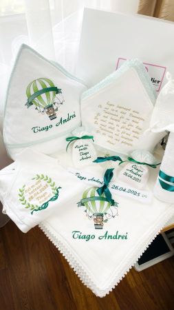 Trusou Botez Muselina Ursulet in balon aer cald verde [1]