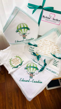 Trusou Botez Muselina Ursulet in balon aer cald verde [4]