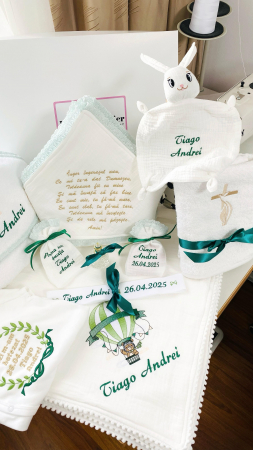 Trusou Botez Muselina Ursulet in balon aer cald verde [2]